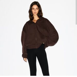 Skims Boyfriend Fleece Oversized Zip Up Hoodie S Espresso